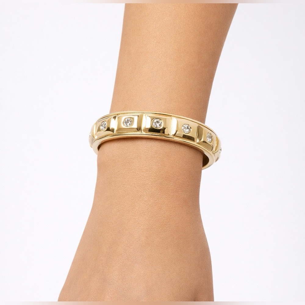 Sequin NYC Brand Goldtone CZ Wide Raised Stud Bangle Bracelet Stackable NEW